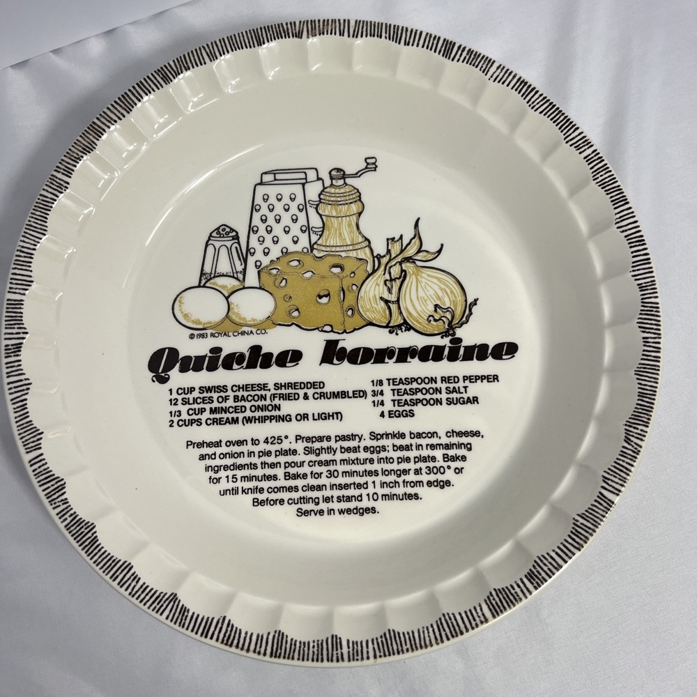 Vintage Royal China Quiche Lorraine Recipe Pie Plate Baker 11" Country Harvest